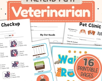 Haustier-Tierarzt Pretend Play-Set für Kinder | Dramatische Veterinärmedizin Aktivitäts-Set | Druckbares Community Helfer Rollenspiel