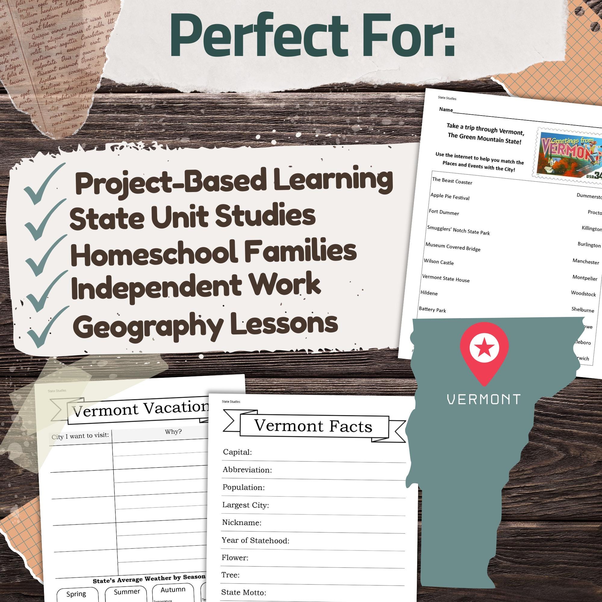 Vermont State Worksheet Pack: Printable Geography and History Unit ...