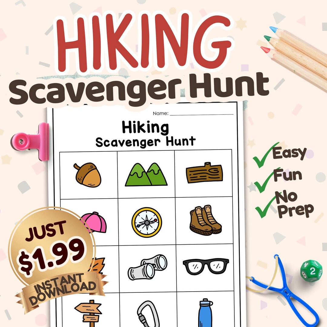 Hiking Easy Scavenger Hunt Printable | Kids Activity | No Prep Game - Etsy