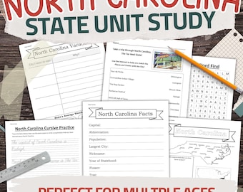 North Carolina State Worksheet Pack: Printable Geography and History Unit Study Kit
