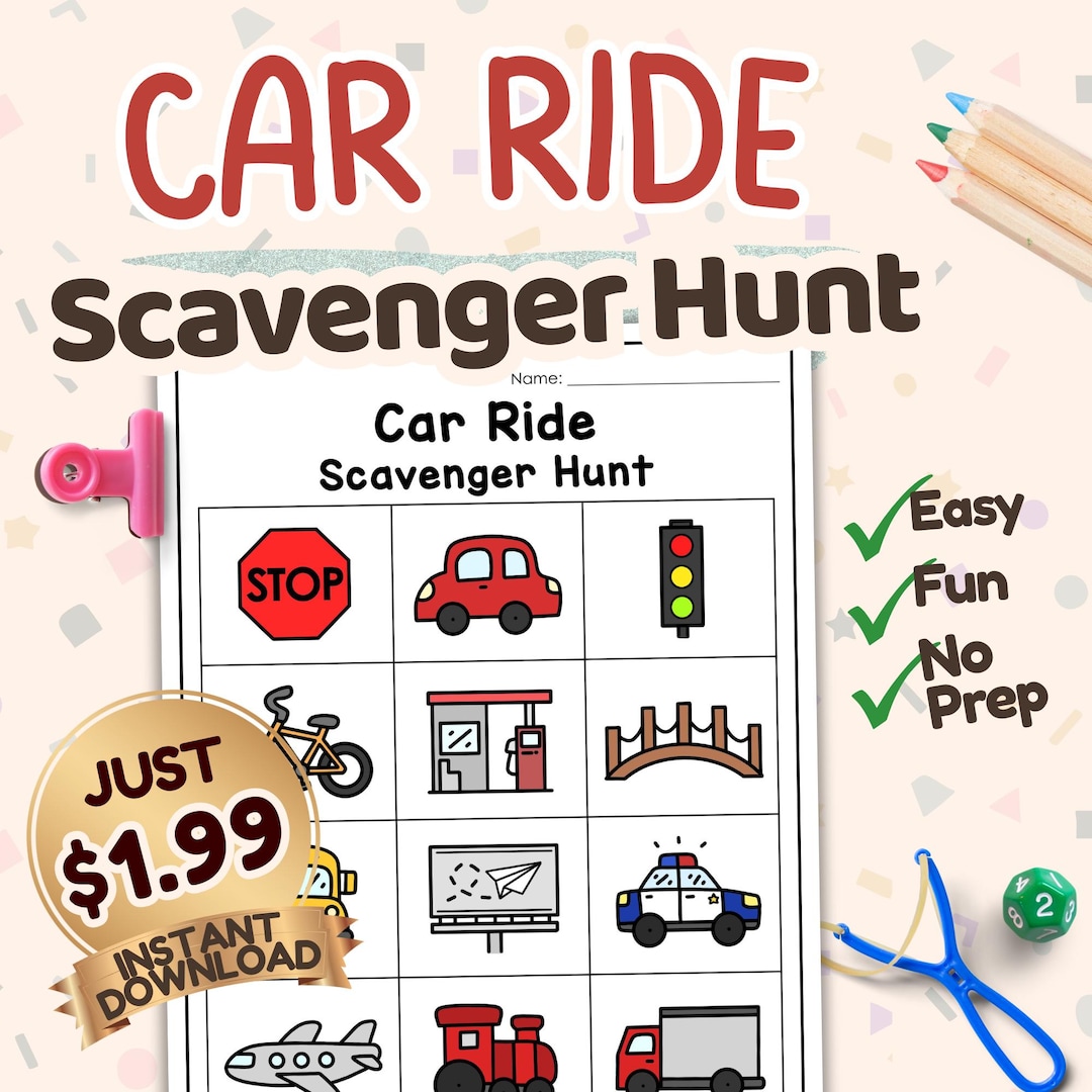 Car Ride Easy Scavenger Hunt Printable | Kids Activity | No Prep Game ...