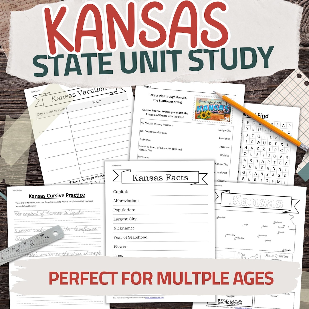 Kansas State Worksheet Pack: Printable Geography and History Unit Study ...
