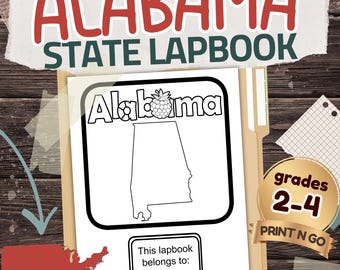 Alabama State Lapbook: Printable Geography and History Notebook Pages Pack