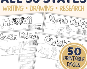 US States Writing Prompts Worksheets | Geography Writing & Drawing Activities | Social Studies Pack | Homeschool Handwriting Practice
