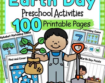 Preschool Worksheets Earth Day Bundle: 100 Printable Pages Alphabet, Numbers, Fine Motor