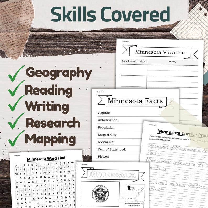 Minnesota State Worksheet Pack: Printable Geography and History Unit ...