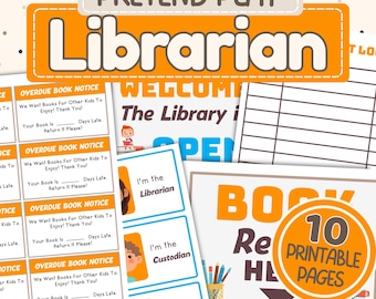 Library Pretend Play | Kids Librarian Role Play Activity | Printable Reading Center Kit | Dramatic Play Pack