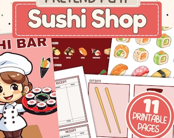 Sushi Shop Pretend Play| Kids Restaurant Role Play Activity | Printable Fake Food Menu Set | Dramatic Play Pack
