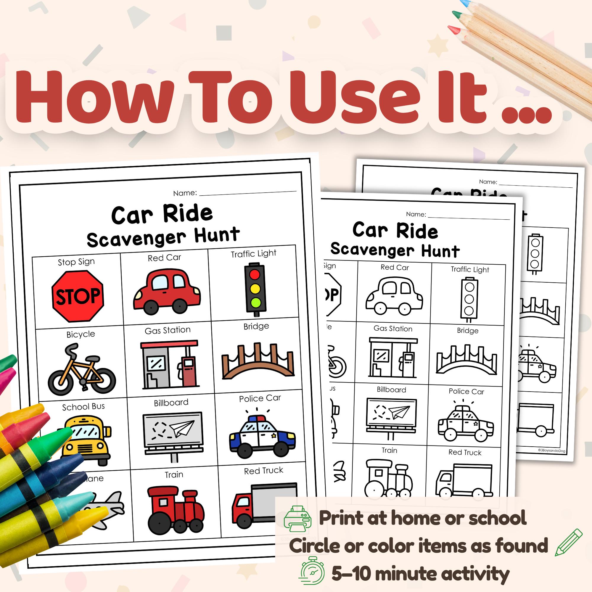 Car Ride Easy Scavenger Hunt Printable | Kids Activity | No Prep Game ...