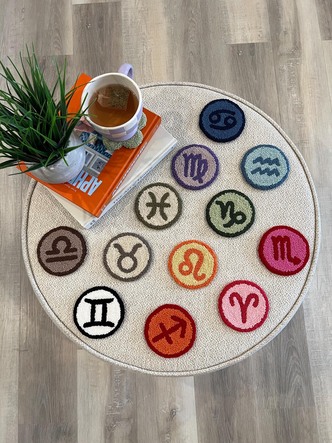 Zodiac Sign Rug Punch Needle Zodiac Sign Coaster, Mug Rug, Handmade Coasters, Zodiac ...