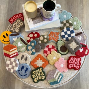 Handmade Punch Needle Coasters, Mug Rug Coaster, Tufted Home Decor, Y2K Aesthetic Gift Ideas, Office Decor