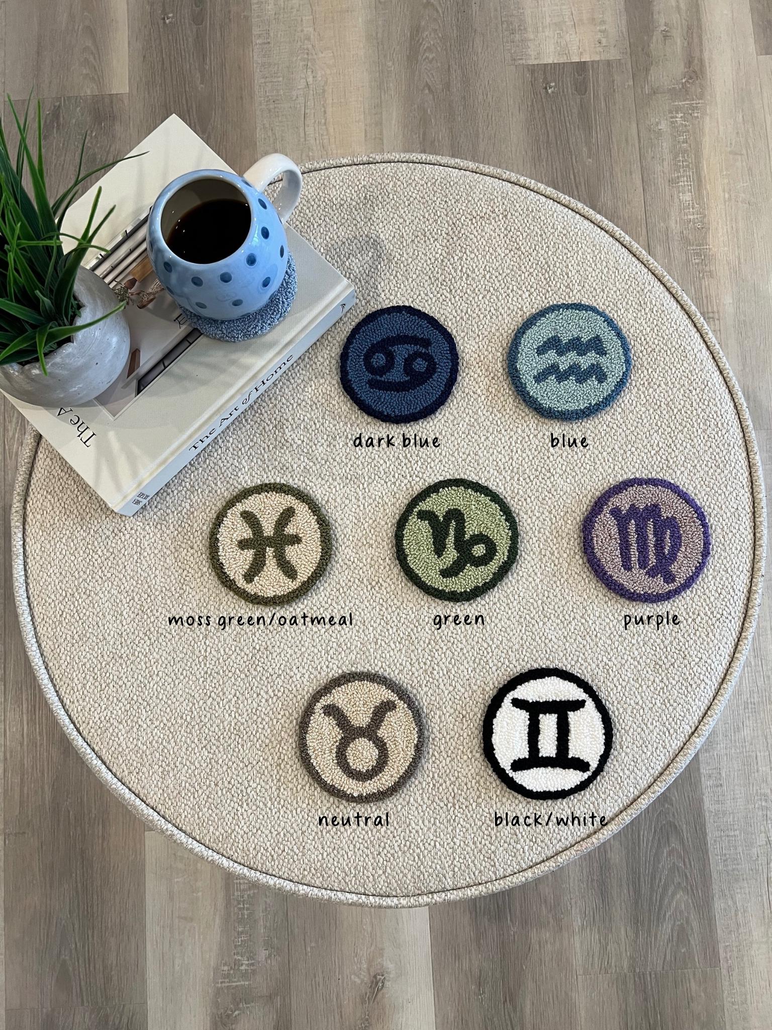 Zodiac Sign Rug Punch Needle Zodiac Sign Coaster, Mug Rug, Handmade Coasters, Zodiac ...