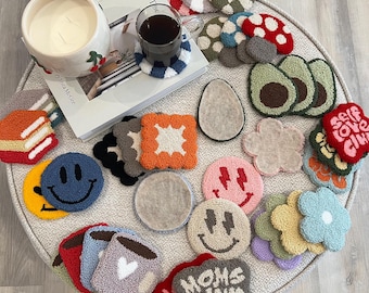 Handgefertigte Mug Rug Untersetzer, getuftet Handwerk, Blumen Untersetzer, Wohnkultur, Geburtstag Geschenkideen, Bürodeko