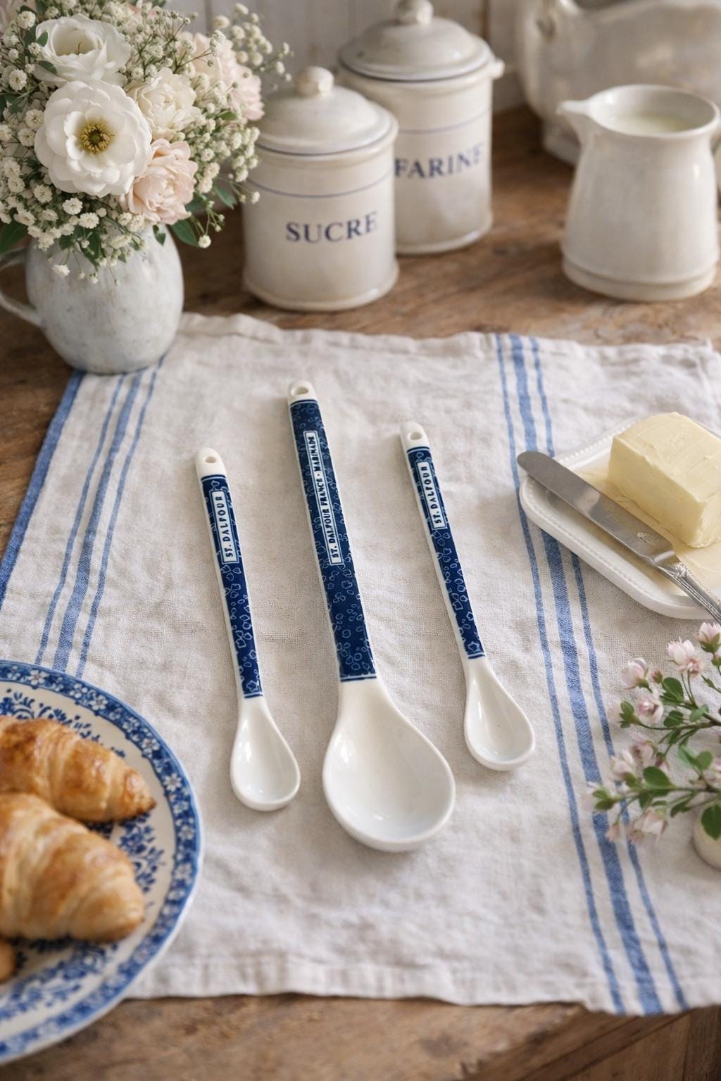 Vintage St. Dalfour France Ceramic Spoon Set | Blue & White French
