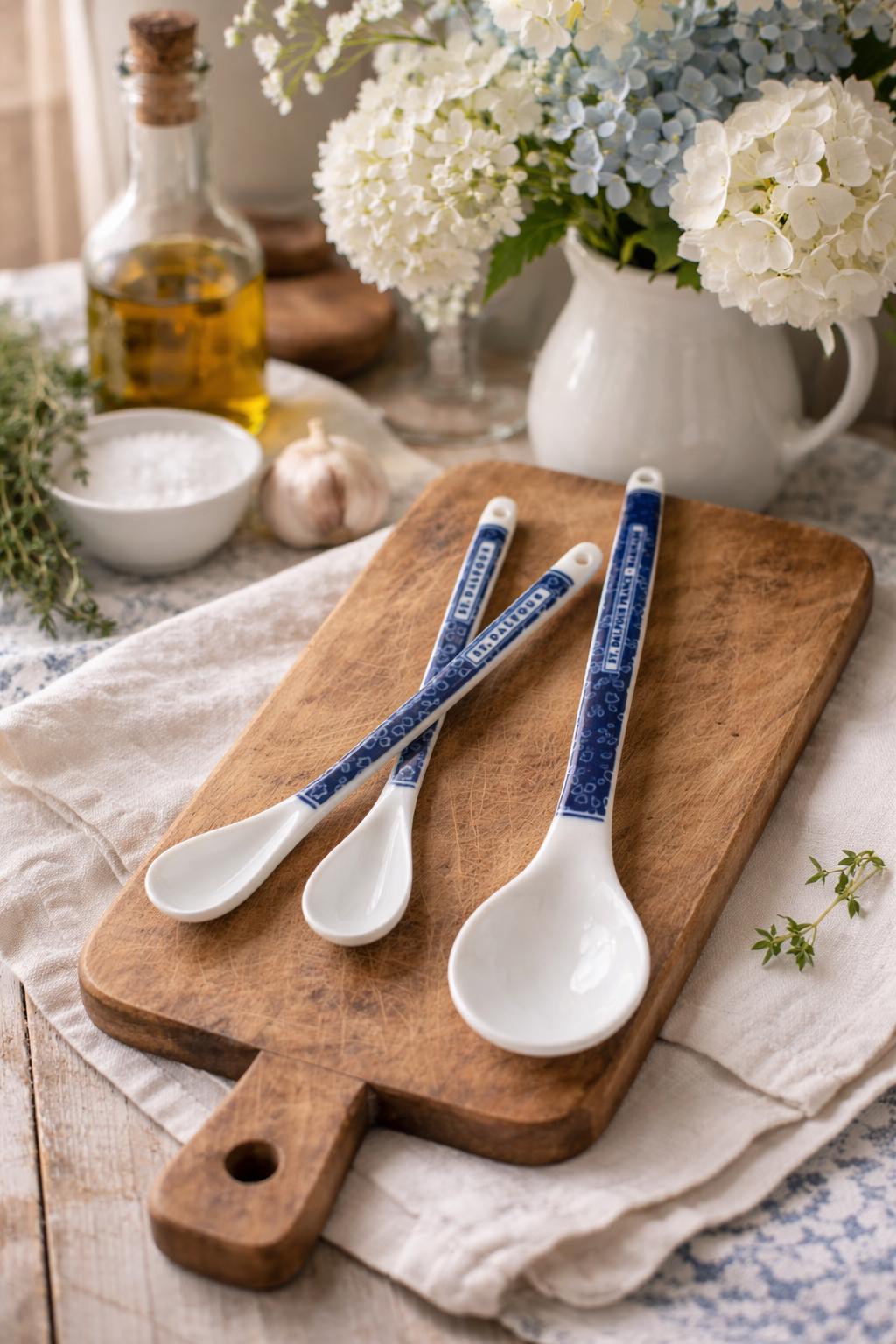 Vintage St. Dalfour France Ceramic Spoon Set | Blue & White French