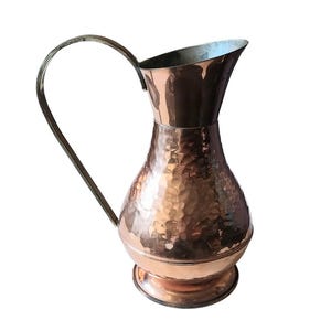 Vintage Hammered Copper Pitcher With A Brass Handle By Lang.