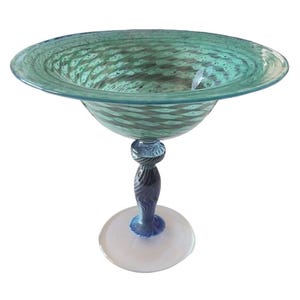 Blue And Green Art Glass Compote Bowl