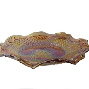 Vintage Indiana Carnival Glass Iridescent Gold Crimpled Hostess Plate