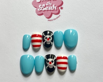 Buggy the Clown Press-On Nails | One Piece Anime Nail Art | Custom Hand Painted Gel Nails | Cosplay Accessories | Pirate Fan Gift