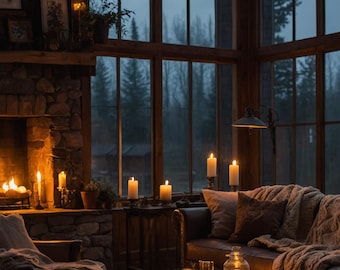 Rainy Day Bedroom Wall Art – Cozy Rain Window Scene – Printable Dream Room Decor – Peaceful Relaxing Home Poster