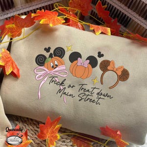 Magic Castle Coquette Bow Embroidered Sweatshirt, Mouse Pumpkin Tee, Halloween Pumpkin Coquette Shirt,Cute Spooky Season, Halloween Vacation