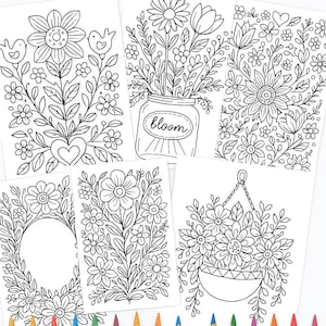 Floral Folk Art Coloring Pages for Adults – Easy, Calming Printable Coloring Book | Digital Download Flowers, Relaxing Art, Stress Relief