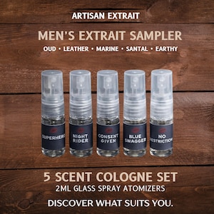 Men’s Extrait Sampler Set | Men’s Cologne Samples| Extrait de Parfum for Men | High Quality Masculine Scents |(5) 2ML Sample Spray Bottles