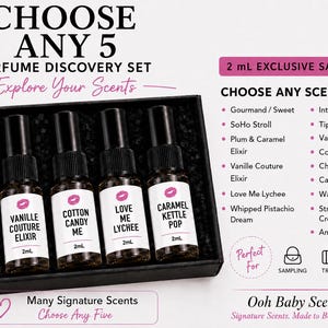 Choose Any 5 Perfumes | 2mL Fragrance Discovery Set | Perfume Sample Set | Travel Spray Gift | Pick Your Own Scents