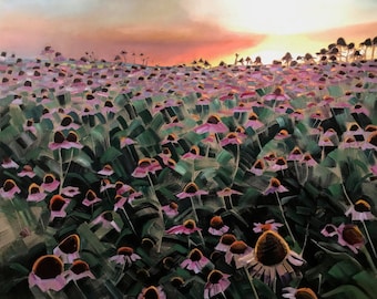 Echinacea Field at Dusk - giclee print on paper or canvas