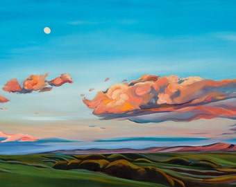 Camas Prairie with Moon - giclee print on paper or canvas