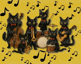 The Cool Cats Combo – Black Cat Jazz Band Print, 10x8 Digital