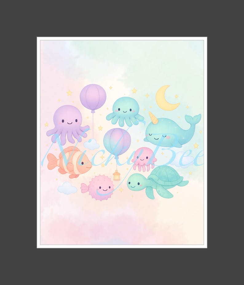 Sea Animal Nursery Print: Pastel Ocean Buddies Wall Art (PNG + PDF) - Etsy