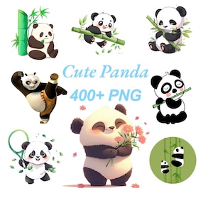 400+ Panda Clipart PNG Bundle – Cute Watercolor Panda Bears, Baby Shower Decorations, Nursery Art, Scrapbooking & Sublimation