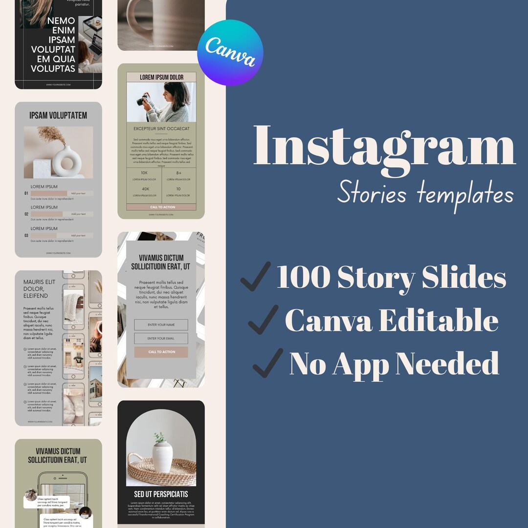 100 Instagram Story Templates Canva: Editable Social Media Bundle ...