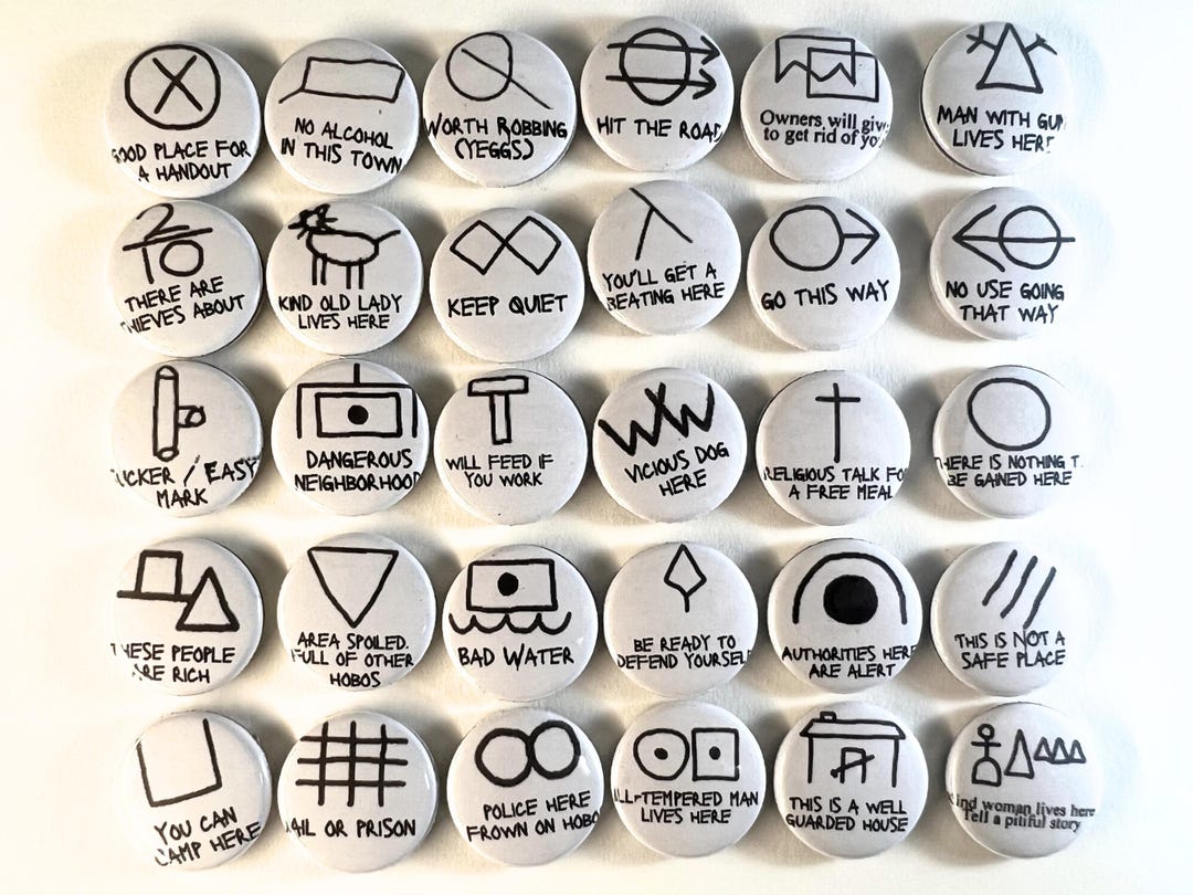 HOBO Code Pins Set of 30 Tramp Symbols American Folklore 1 Inch Pinback ...