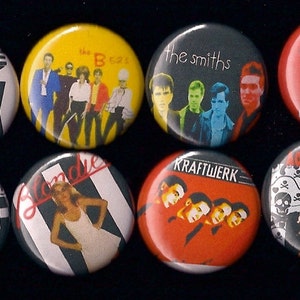 Awesome 1980s New Wave 1&quot; Pins Buttons Badges Set of 8 the Cure Blondie Smiths and more Rock Punk 80s