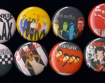 Pines de bandas de new wave de los 80: The Cure, Blondie, Smiths (juego de 8)