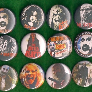 THE DEVIL's REJECTS 1" Pins Buttons Badges Set of 12 House of 1000 Corpses Rob Zombie Horror Film Cult Movie Captain Spaulding