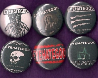EYEHATEGOD Juego de 6 botones con alfiler en la parte posterior, de metal, de 1 pulgada, redondos, con diseño de crust doom sludge
