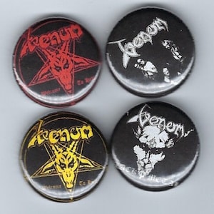 Venom Band Pins: Black Metal Buttons, Set of 4