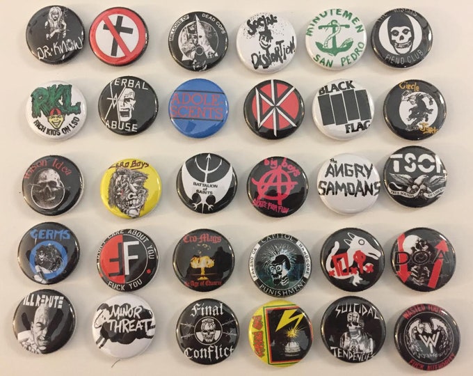 Set of 30 American Hardcore Punk Band Pinback Buttons 1980s HC Skate Badge Pin Collection