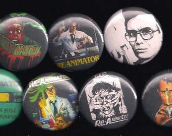 REANIMATOR 1&quot; Pines / Botones Conjunto de 7 Stuart Gordon Película de culto Película de terror
