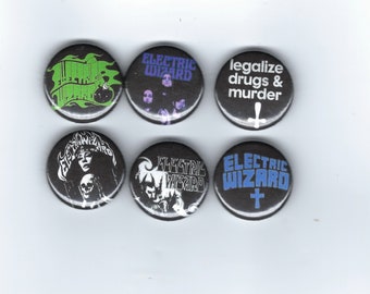 ELECTRIC WIZARD Botones Pinback de banda de metal Stoner Doom hechos a mano Conjunto de 6 pines de 1&quot;