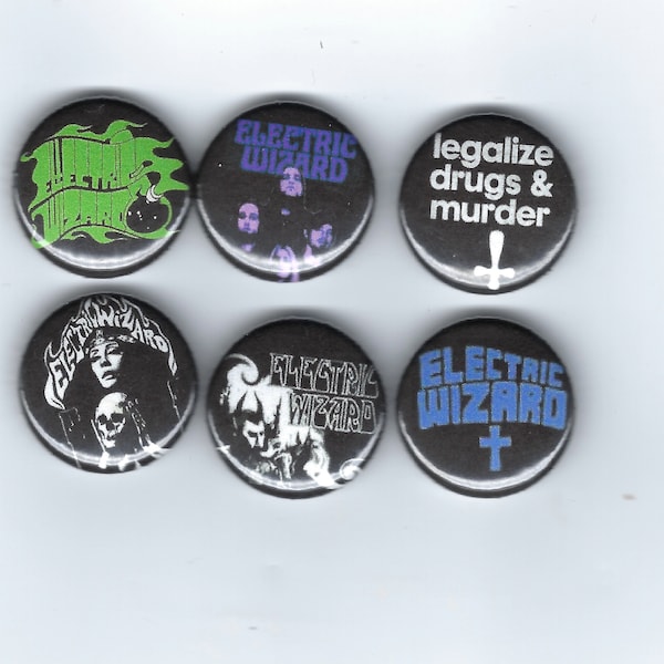 ELECTRIC WIZARD Handmade Stoner Doom Metal Band Pinback Buttons Set of 6 1" pins