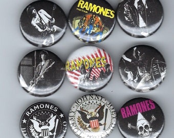 The Ramones Set of 9 Pinback Buttons Badges 1970s 80's Punk Rock Band Hey Ho Lets Go!