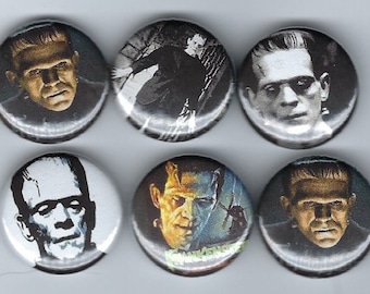 FRANKENSTEIN Set of 6 1" Pins Buttons Badges HORROR Movie Classic Monster