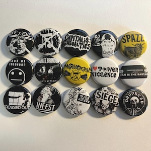 POWERVIOLENCE Bands x 15 1 in. Pins Buttons Spazz, Seige, Dropdead Hardcore Punk Crust