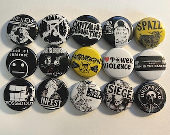 POWERVIOLENCE Bands x 15 1 in. Pins Buttons Spazz, Seige, Dropdead Hardcore Punk Crust