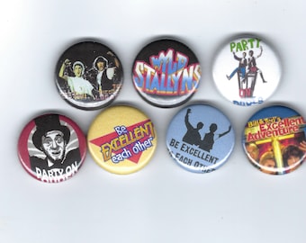 Bill and Ted's Excellent Adventure 1" Pinback Buttons Set Cult Film 80s Sci-Fi