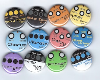 Set of 12 BOSS Guitar Pedal Pinback Pins Minimalist Design Art Rock N Roll Punk Musician Classic Color